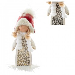 Bambolina natalizia con luci LED e dettagli marabù bianco. CM 30