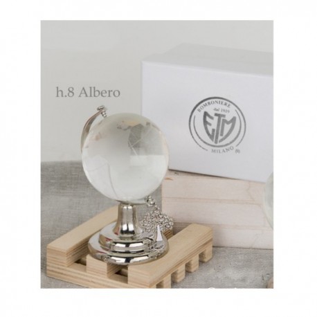 Globo vetro con base metallo e ciondolo albero della vita e scatola.H.8