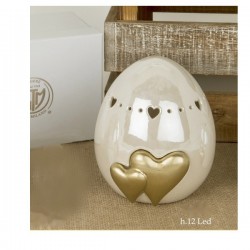Uovo ceramica perlata con led e scatola.H12 cm