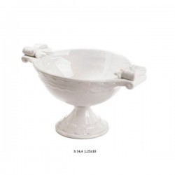 Fruttiera ceramica bianca con decoro merletto e fiocco .H14,4 L25x18