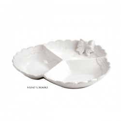 Antipastiera ceramica bianca con decoro merletto e fiocco.CM26