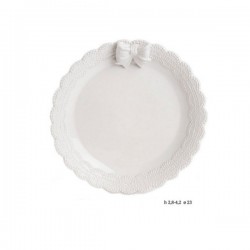 Piatto ceramica bianca con decoro merletto e fiocco Diam.23