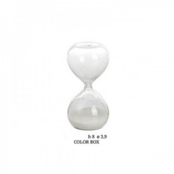 Clessidra vetro con sabbia bianca e scatola .H8 Diam.3,9