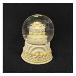 Bolla vetro con glitter e torta sposi su base resina .H 6 cm Diam.4,5 cm