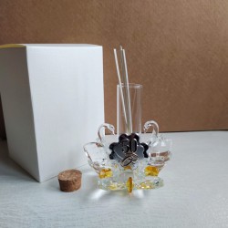 Profumatore vetro e cigni  cristallo con placca,compreso di bastoncini tappo e scatola.MIS.10x10 cm
