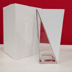 Vaso vetro con decoro bianco e strass scatola compresa.MIS.7x H 20