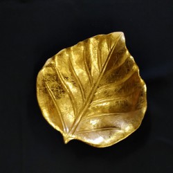 Ciotola resina forma foglia decoro oro.MIs.19x17cm