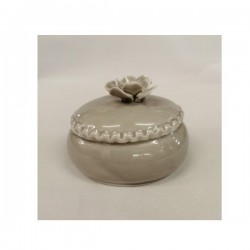 Scatolina ovale porcellana tortora con coperchio. CM 7x6 H 5