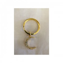 Portachiavi luna in metallo colore oro con strass.CM 2x2 (anello escluso)