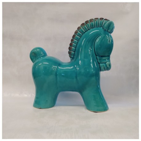 Cavallo ceramica anticata,turchese.MIS.30X12 H30CM