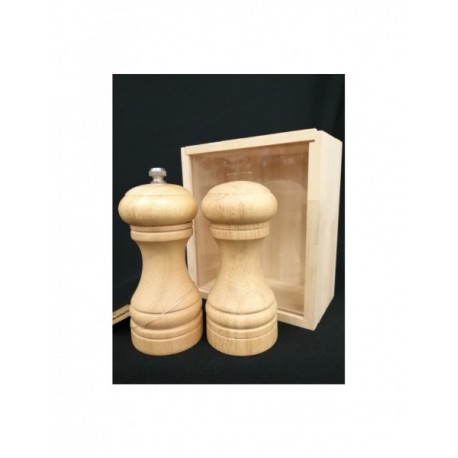 Sale e pepe legno con scatola.H 11,5CM
