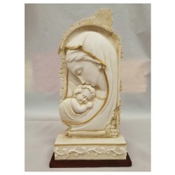 Madonna con bambino in resina su base legno.MIS.21X10 H40CM