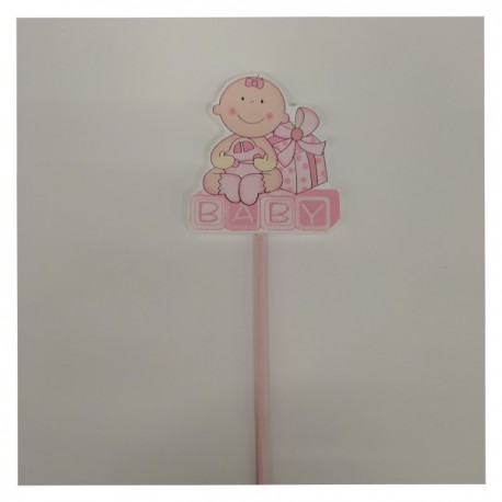 Spiedino legno porta-marshmallow baby  rosa  .MIS.6X6 (solo decoro neonato) H.26CM