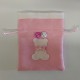 Sacchetto tessuto rosa con applicazione orso. CM 10x13