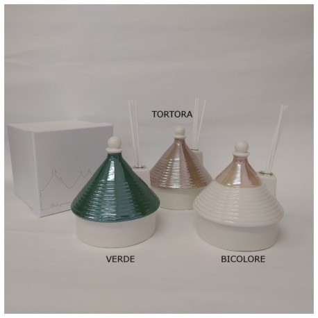 Profumatore ceramica lucida,compreso di scatola e bastoncini.MIS.9,2XH 11,5CM