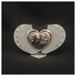 Icona vetro cuore, sacra famiglia con strass.MIS.16X H10CM
