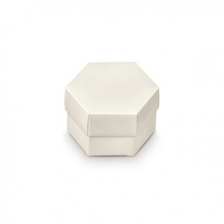 Scatola esagonale in cartoncino, fondo e coperchio , colore seta bianco.Mis.8x5,5cm