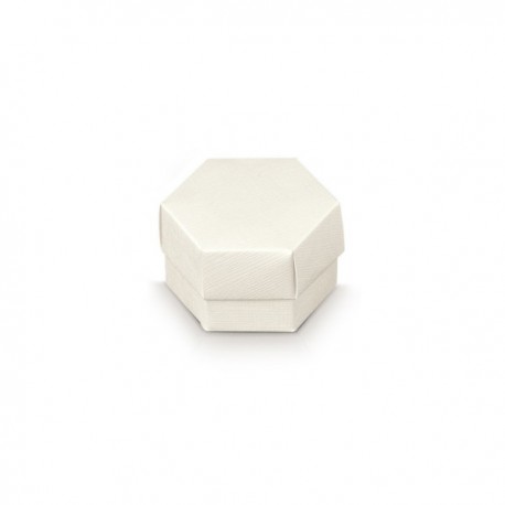 Scatola esagonale in cartoncino, fondo e coperchio , colore seta bianco.Mis.6x4cm