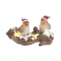 Ramo uccellini natalizio in resina con luci LED.MIS.23,5X9 H14CM