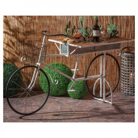 Fioriera modelo  bici in metallo bianco e legno.MIS.180X70 H104CM