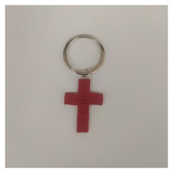 P/chiavi  croce in metallo e raffia rossa.MIS.2,5X4CM