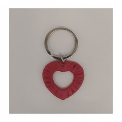 P/chiavi cuore in metallo e raffia rossa.MIS.2,5X4CM
