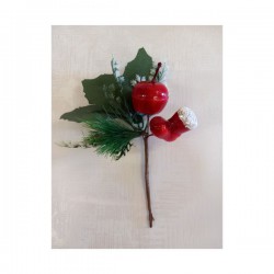 Pick ramo con mela e scarponcino rosso.MIS.12X H18CM