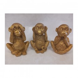 SET3PZ Decorazione scimmia in resina colore oro. MIS.13X10,5 H20CM
