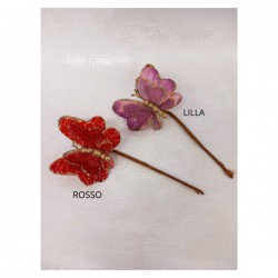 Farfalla glitter con ramo tot CM 18 Colori: LILLA-ROSSO