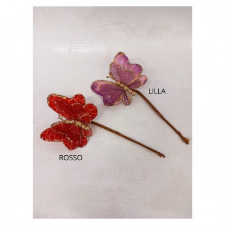 Farfalla glitter con ramo tot CM 18 Colori: LILLA-ROSSO