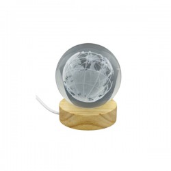 Lampada globo con base legno,scatola compresa.DIAM.8 H.10CM