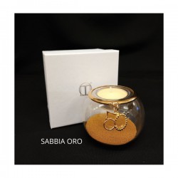 P/t light vetro con sabbia dorata e ciondolo in ottone ricoperto in oro,scatola compresa.DIAM.8 H.6CM MADE IN ITALY