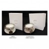 P/candela vetro con ciondolo ottone bagno argento ,scatola compresa.DIAM.6 H.3,5CM MADE IN ITALY