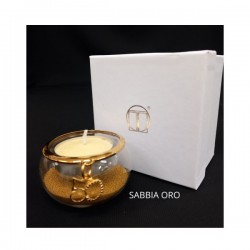 P/t light vetro con sabbia dorata e ciondolo in ottone ricoperto in oro,scatola compresa.DIAM.6 H.3,5 CM MADE IN ITALY
