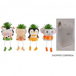 Vasetto ceramica animali  con piantina.Scatola shopper compresa.ASS.4 MIS.11X9 H.12,5CM