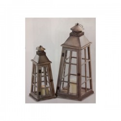 SET 2 lanterne p/candela legno e metallo brunito.MIS.PICCOLA 20X20 H.55CM GRANDE 30X30 H.70CM
