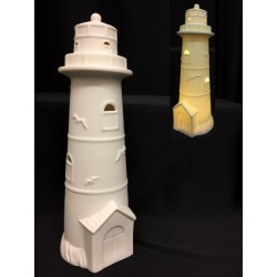 Faro ceramica, decoro gabbiani, con luce LED. Diam. 9,5 H 25