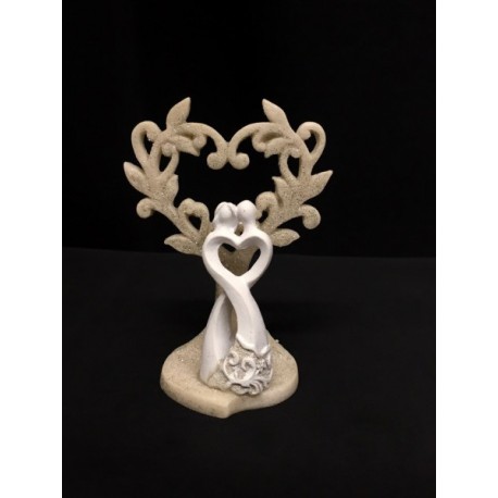 Coppia sposi stilizzati in resina con albero forma cuore glitter. H 7
