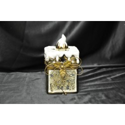 Porta t-light oro con decorazioni natale 9x9 H 17