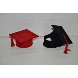 Tocco laurea in velluto rosso portaconfetti con nappa 7x7x3,5