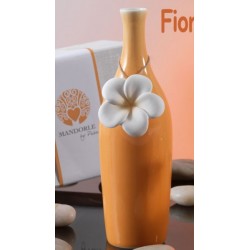 Bottiglia ceramica pesca con applicazione fiore porcellana H 20 con scatola
