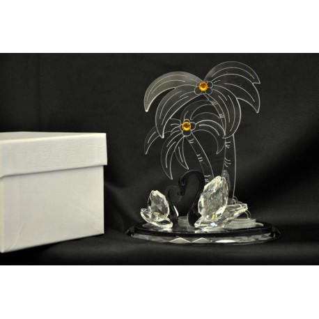 Coppia di cigni in cristallo con palme in plexi 13x8.5 H 15 con scatola